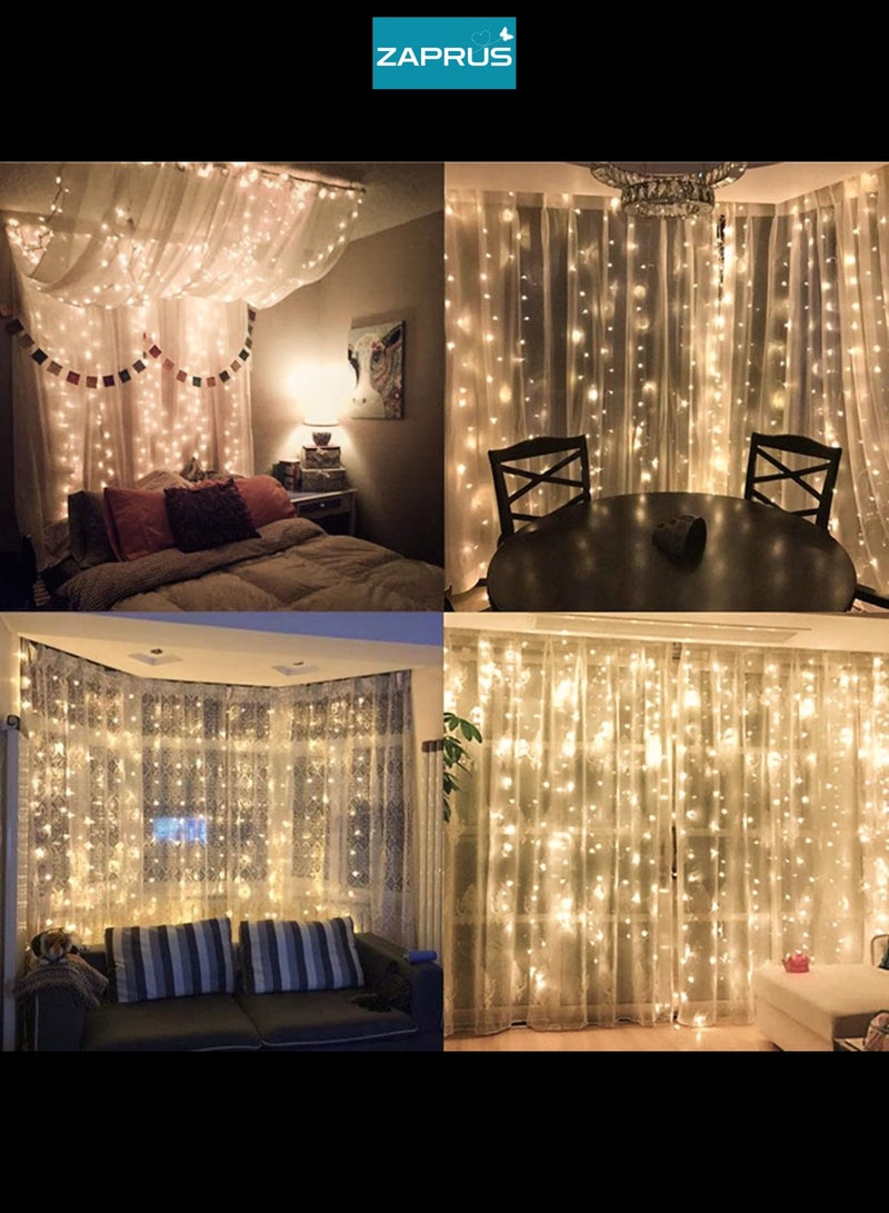 Zaprus 300 LED Fairy Curtain Lights USB Plug In, 8 Modes Fairy String Lights with Remote Controller, 3x3M Curtain Lights for Bedroom Indoor Outdoor Wedding Party Decoration - Image 2